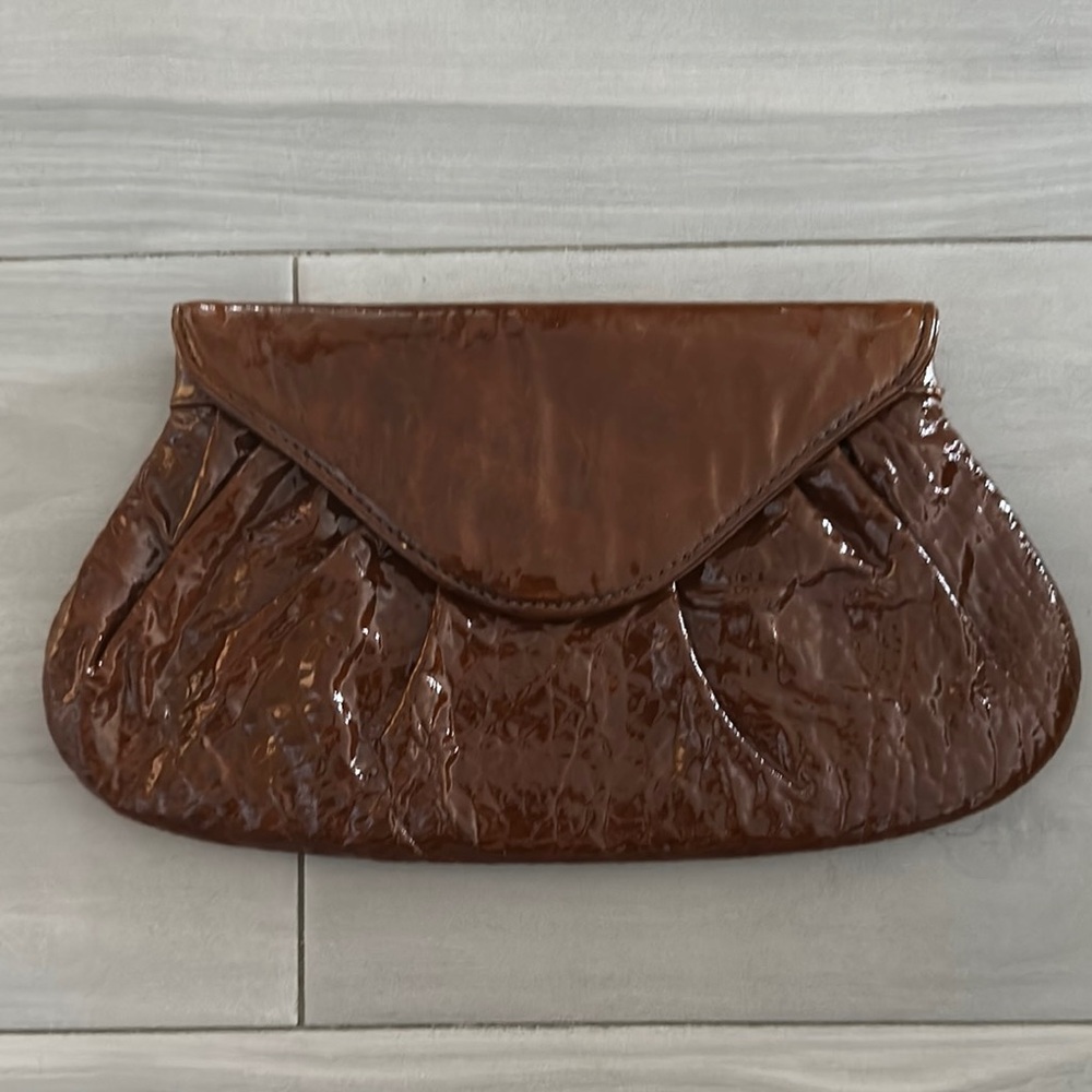 NWT | LAUREN MERKIN | Patent Brown Leathet Clutch Bag